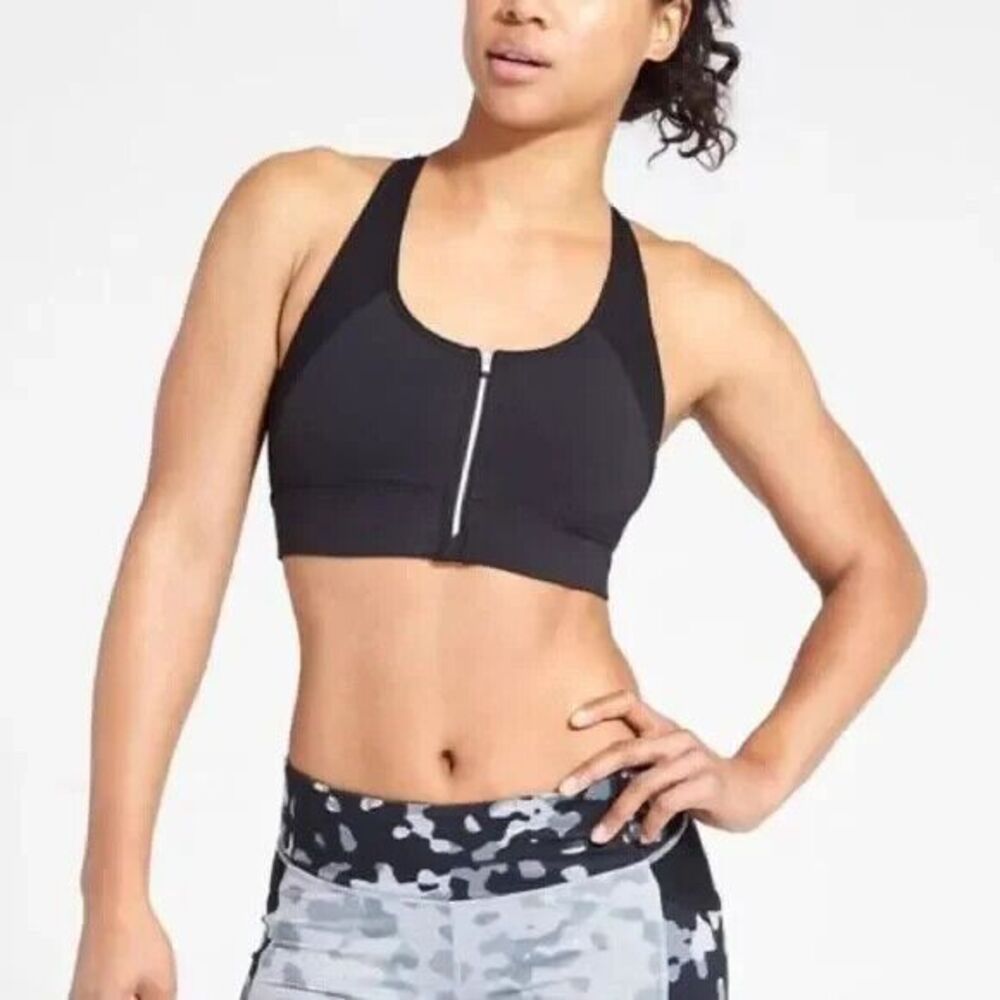 ATHLETA Zip It Bra XL Zipper Sports Black B-C Cups Medium Support NWT B78